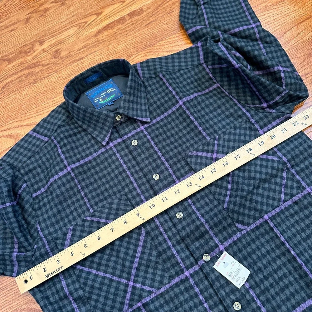New Vintage Backpacker Flannel Shirt Mens Medium Black Gray Purple Outdoor Check - Picture 9 of 12